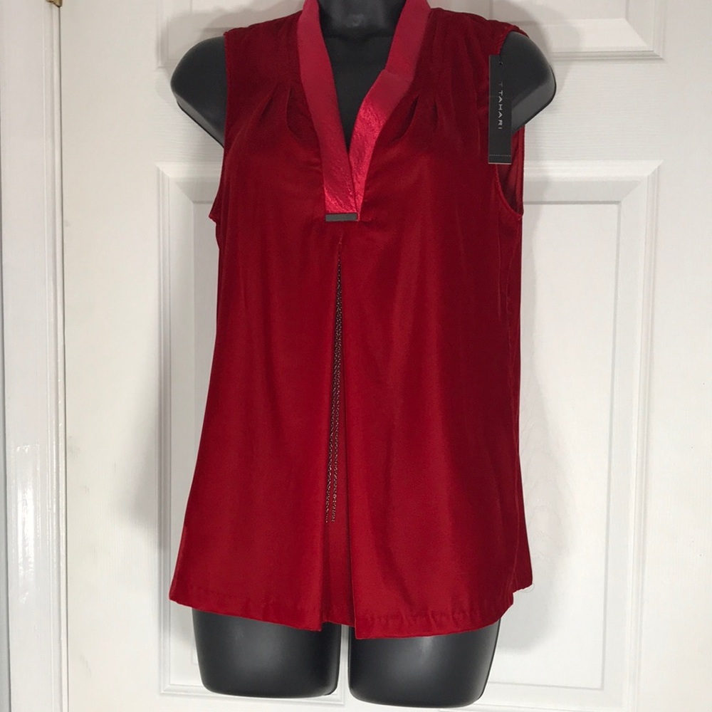 Tahari red velvet sleeveless top. NWT